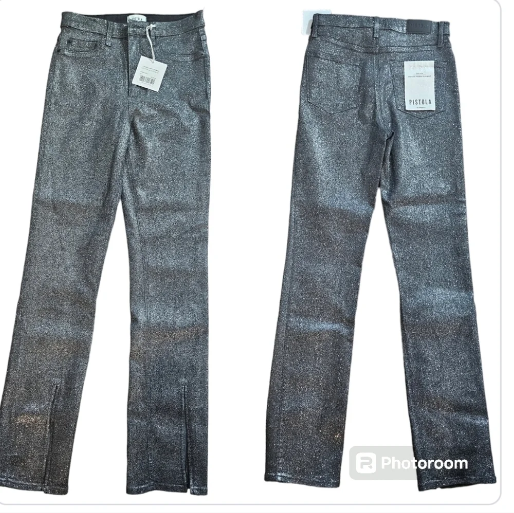 Pistola Colleen High Rise Stargaze Black Glitter Slit Bootcut Jeans 29 NWT